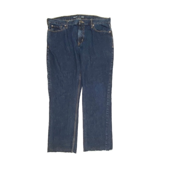 Old Navy Straight Leg Distressed Raw Hem Men's size 40x36 Dark Blue Denim Jean - Picture 1 of 4